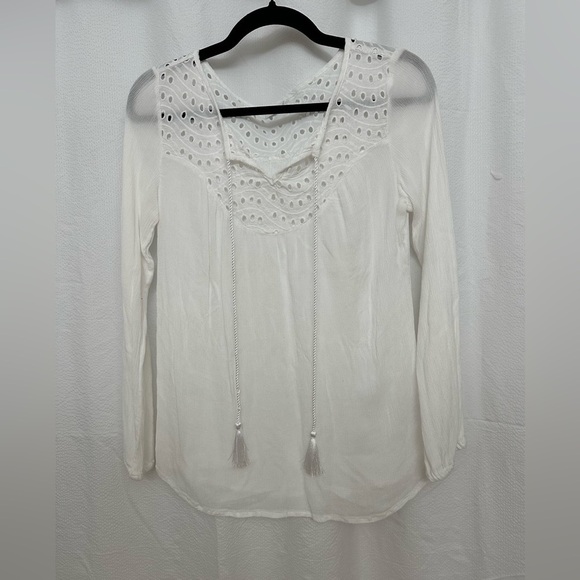 Lascana Tops - Women’s size 8 long sleeved boho top with gathers long sleeves white